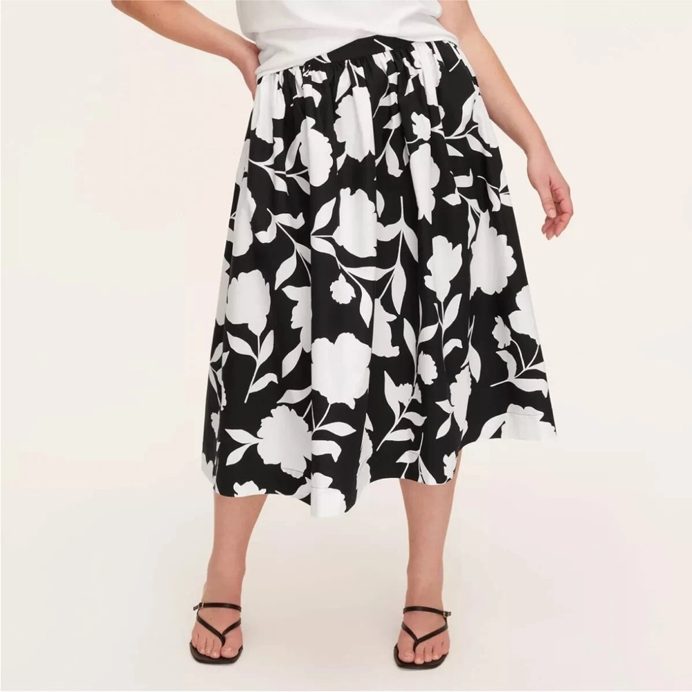 kate spade Black and White Floral A-Line Midi Skirt